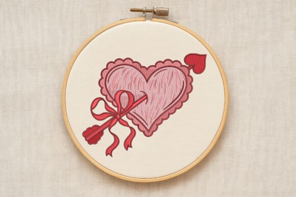 Capturing Romance: The Art of the Scalloped Heart Bow Valentine Embroidery Design