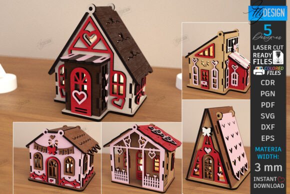 Valentine Candle Houses Laser Cut Bundle